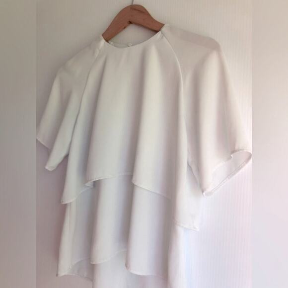 Zara flowy white dress shirt top short sleeve back button closure size XS - Picture 2 of 6